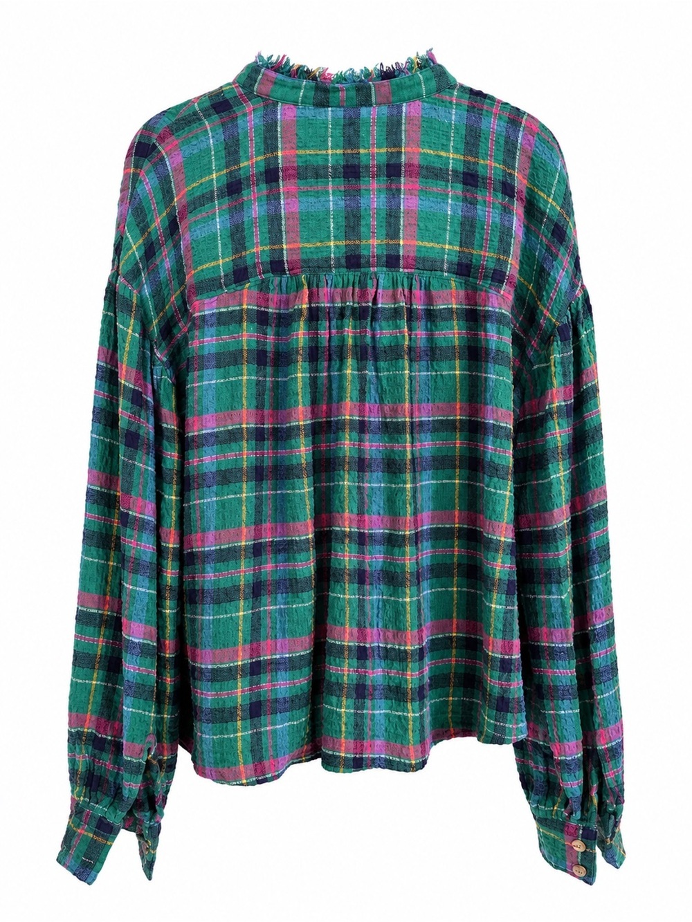 Pilcro Anthropologie Plaid Frayed Gauze Peasant Blouse Top Women’s M Boho - Picture 5 of 13